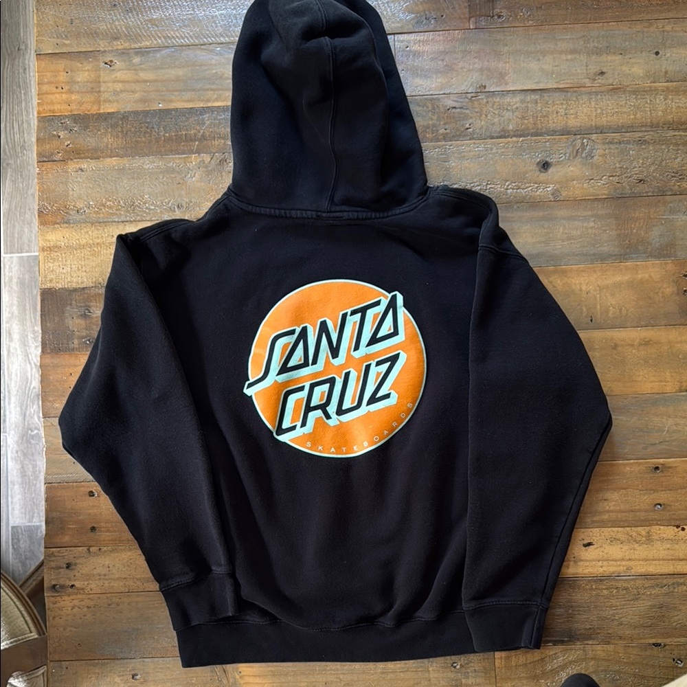 Santa Cruz Skateboards Black Hoodie with Orange and Teal Logo